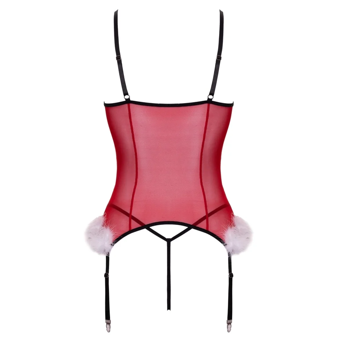 Cottelli Lingerie X-Mas Basque - czerwony komplet z koronką i piorami S/M — zdjęcie 5