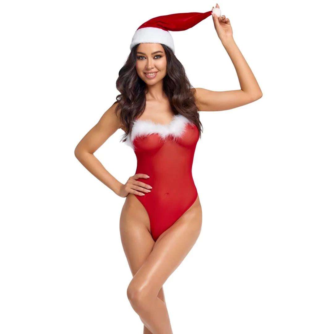 Cottelli Lingerie X-Mas Body z Czapeczką - Czerwony Komplet Świąteczny S/M — zdjęcie 4
