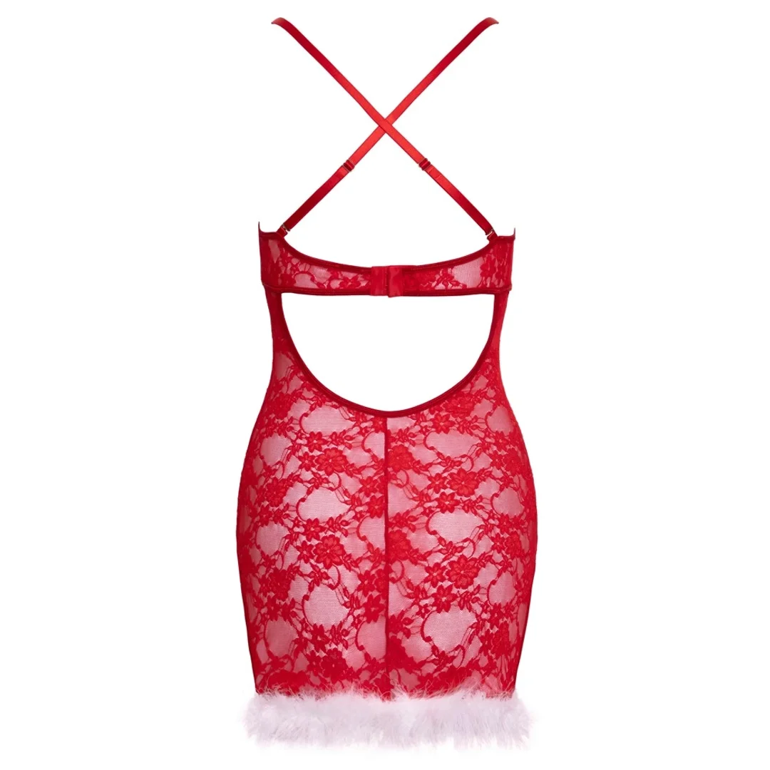 Cottelli Lingerie X-Mas Chemise z Czerwoną Koronką i Piorami L/XL — zdjęcie 7