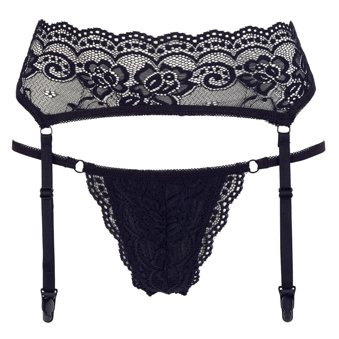 Cottelli Lingerie XL - Koronkowy Pas do Pończoch z Stringami, Czarny — zdjęcie 4