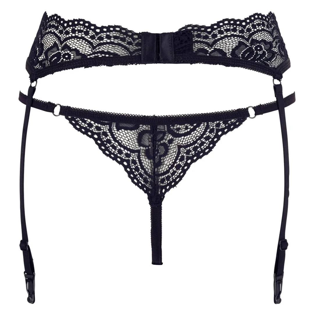 Cottelli Lingerie XL - Koronkowy Pas do Pończoch z Stringami, Czarny — zdjęcie 5