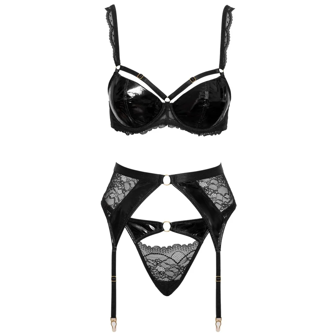 Cottelli Lingerie Zestaw Bielizny 3-częściowy, koronka i winyl 80B/M — zdjęcie 6