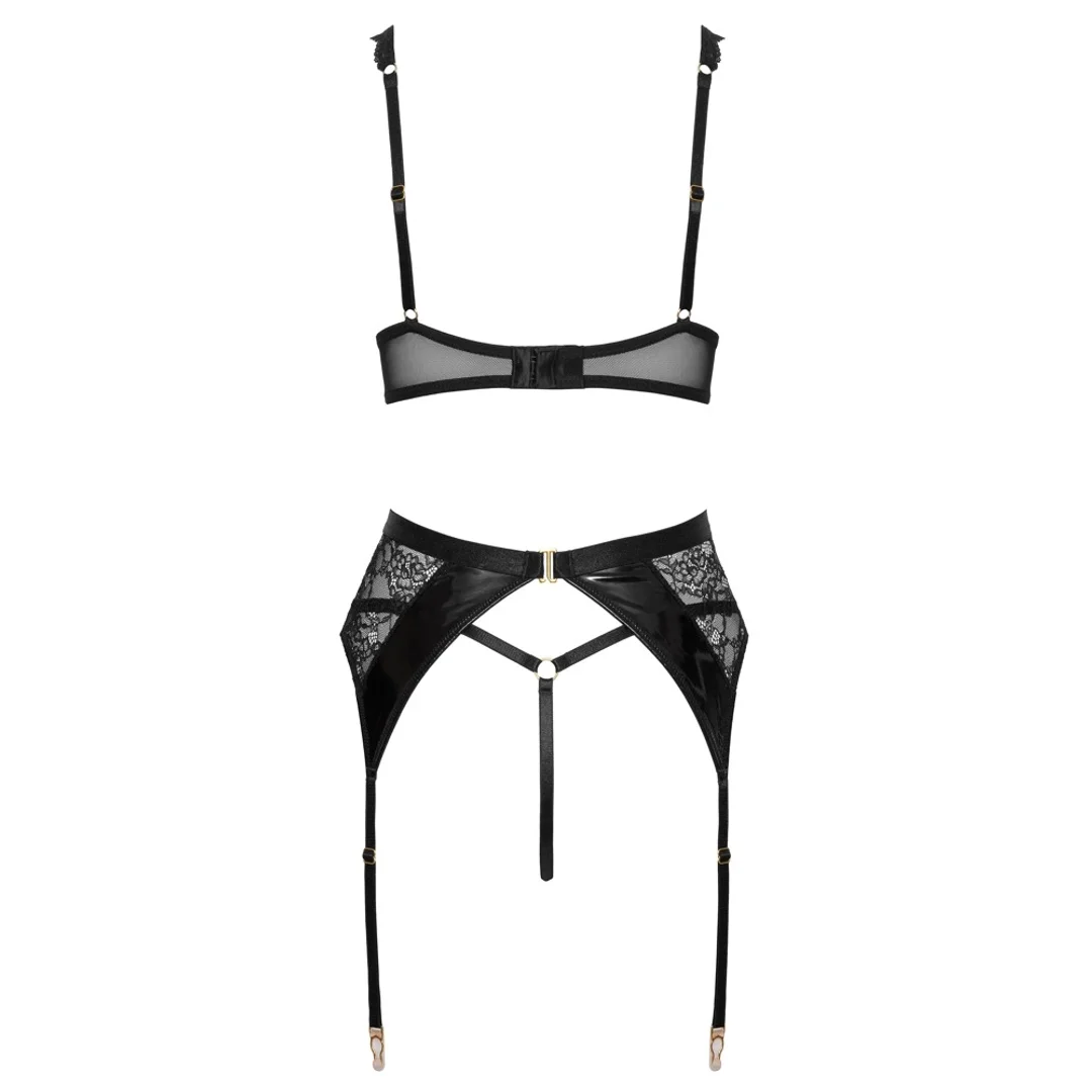 Cottelli Lingerie Zestaw Bielizny 3-częściowy, koronka i winyl 80B/M — zdjęcie 7