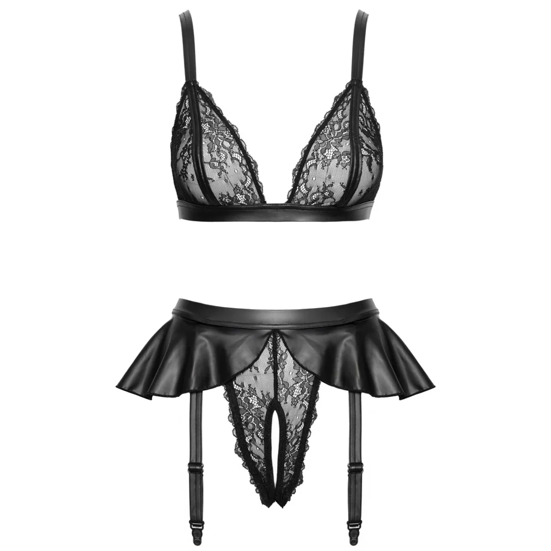 Cottelli Lingerie Zestaw Koronkowy Biustonosz i Pas do Pończoch Czarny M — zdjęcie 6