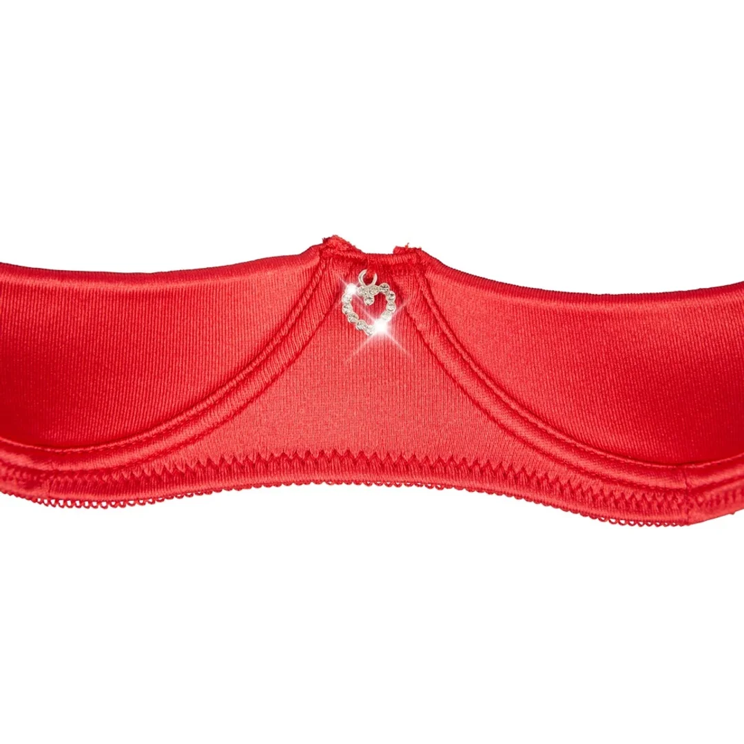 Cottelli Lingerie zestaw satynowy czerwony 3-częściowy 80C/M — zdjęcie 6