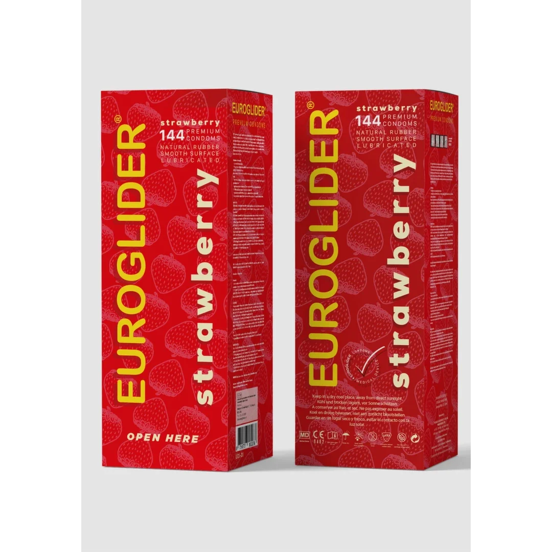 Euroglider Strawberry 144 szt. - prezerwatywy truskawkowe, 53 mm, lateks — zdjęcie 5
