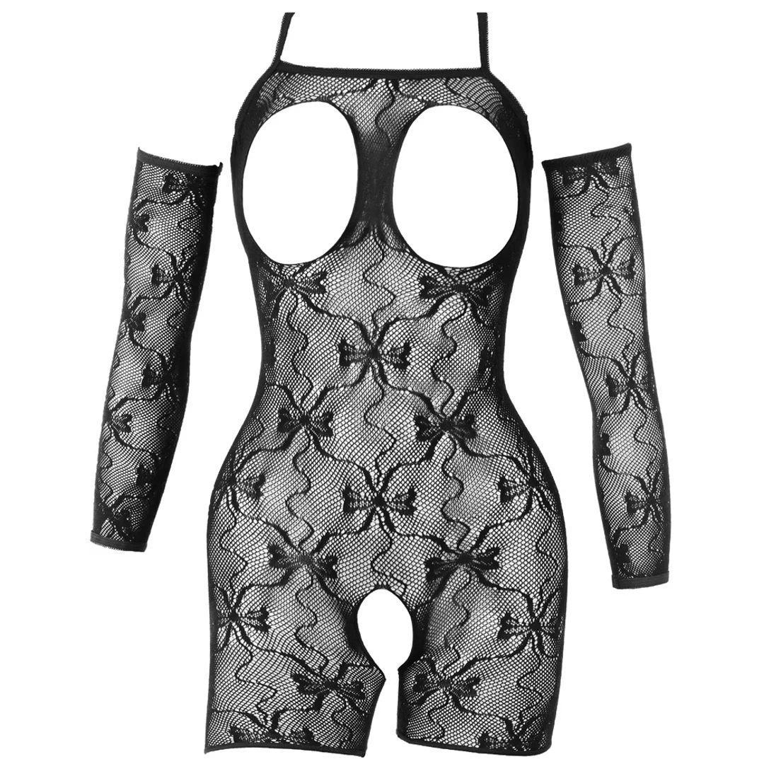 Fantasy Open Catsuit L/XL czarny z koronką i wycięciami — zdjęcie 6