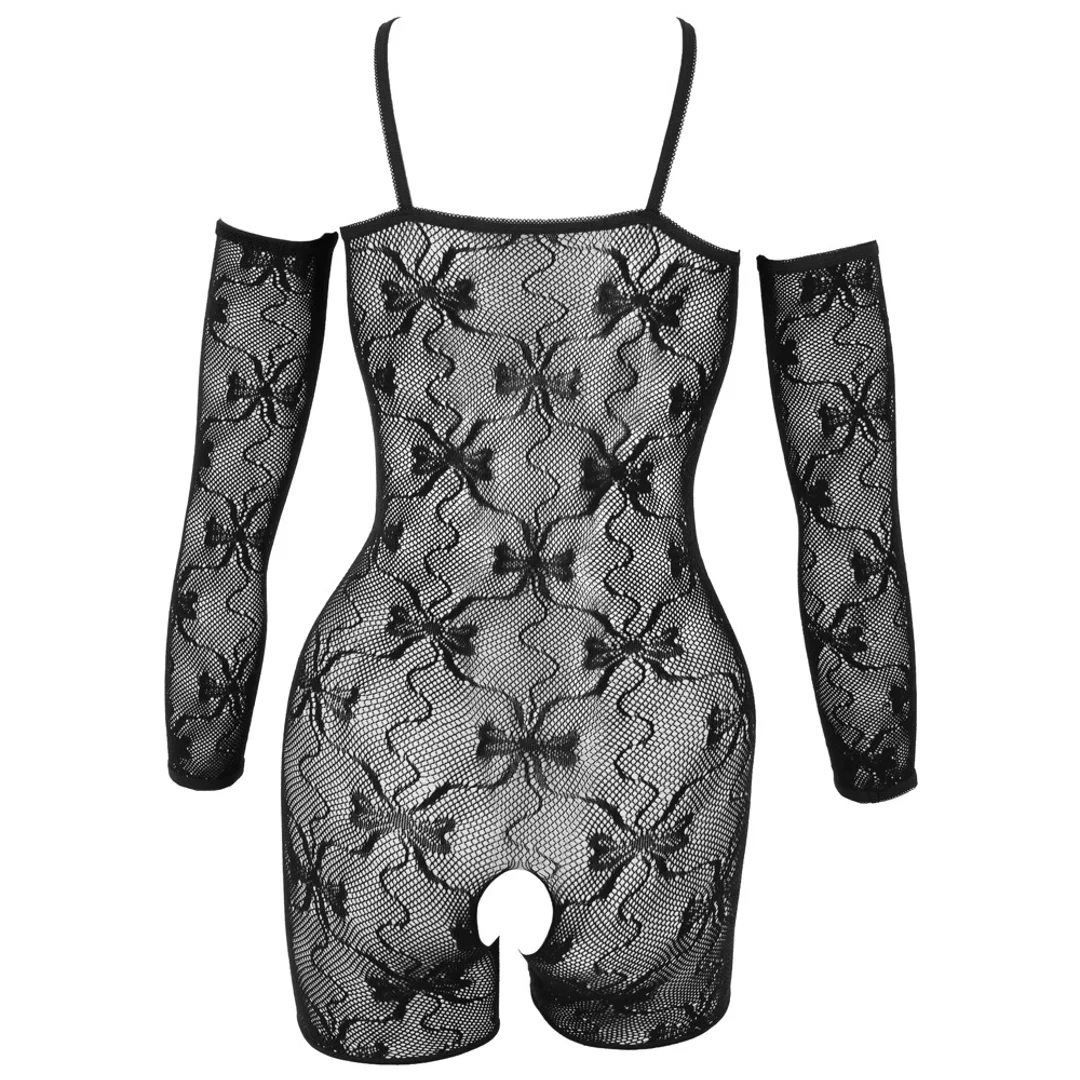 Fantasy Open Catsuit L/XL czarny z koronką i wycięciami — zdjęcie 7