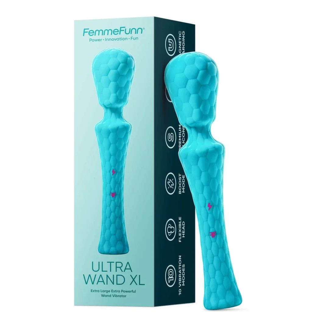 FemmeFunn Ultra Wand XL Turquoise - duży masażer osobisty, 10 trybow — zdjęcie 5