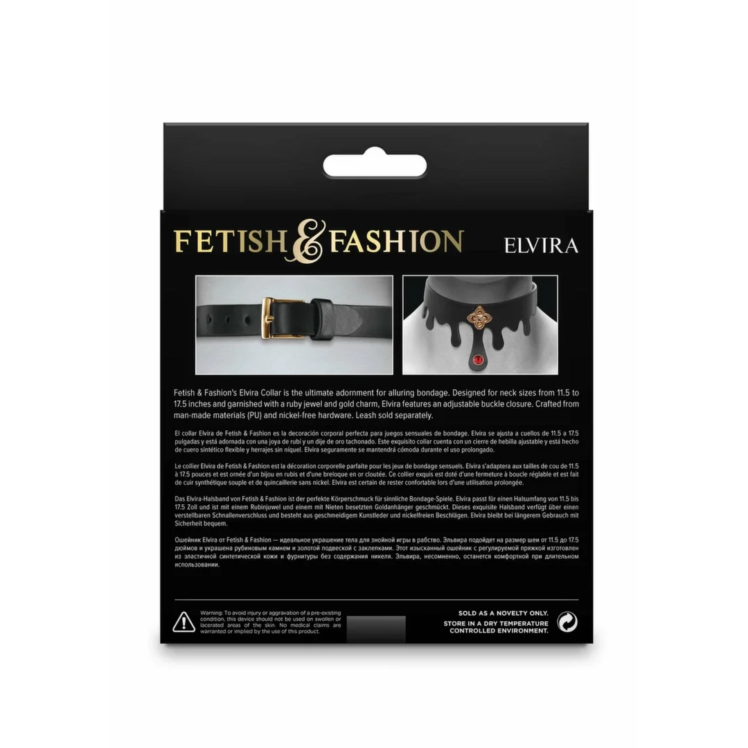 Fetish & Fashion Elvira Collar z ozdobnym rubinem i złotym detalem, regulowany — zdjęcie 2