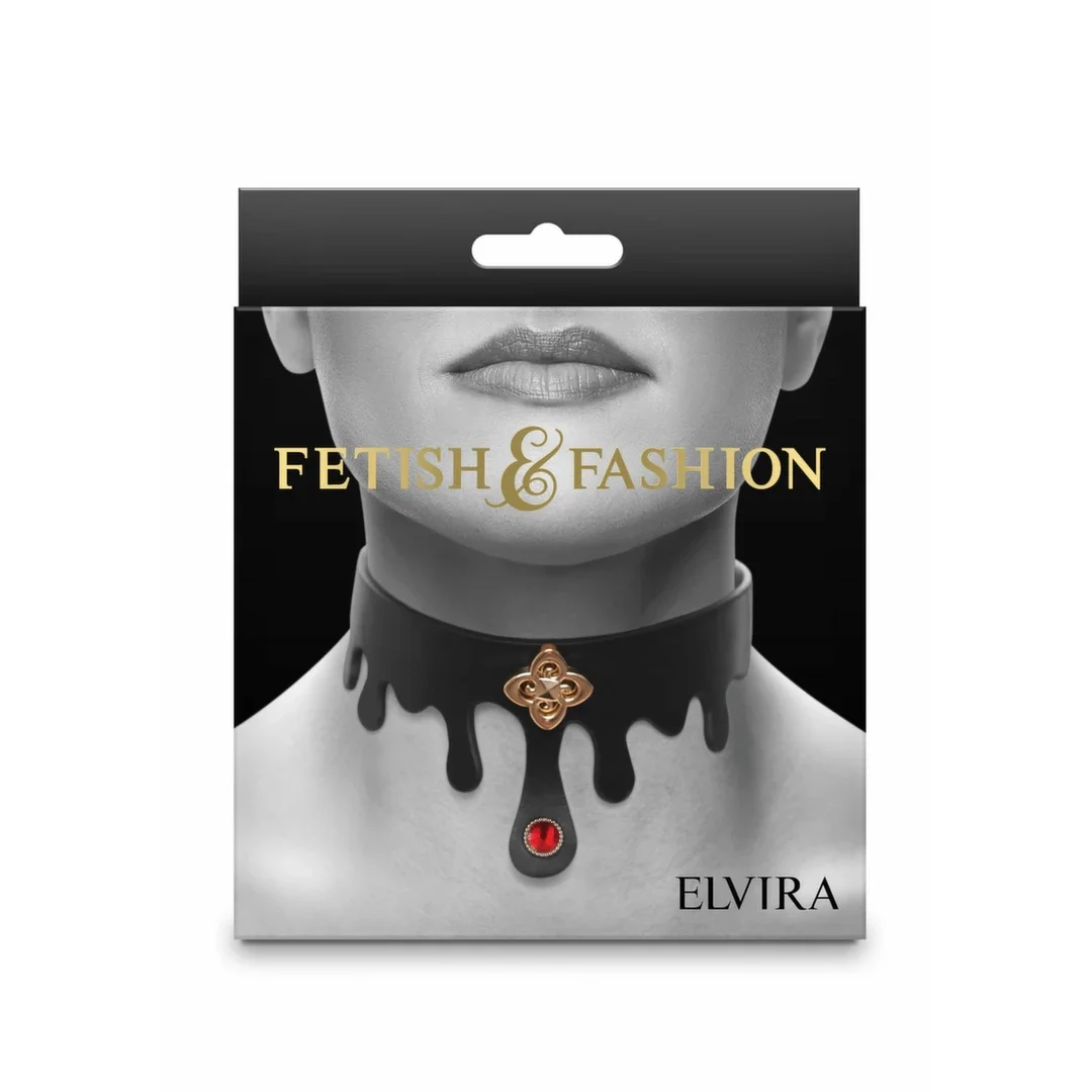 Fetish & Fashion Elvira Collar z ozdobnym rubinem i złotym detalem, regulowany — zdjęcie 3