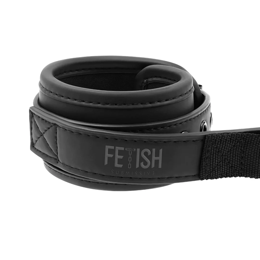 Fetish Submissive Kajdanki neoprenowe z uchwytem, regulowane, czarne