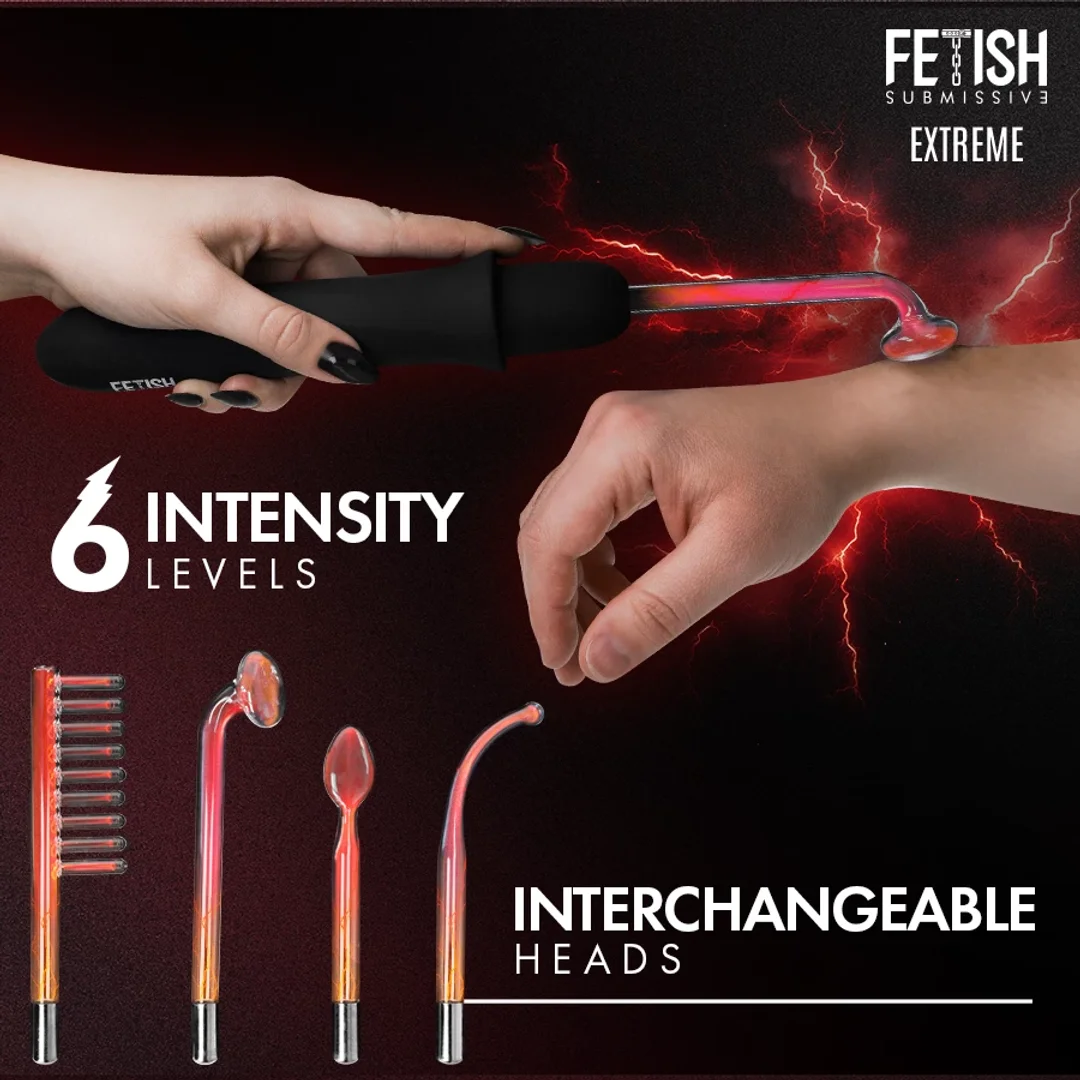 Fetish Submissive Wand elektrostymulujący, 6 poziomow, 4 końcowki, czarny — zdjęcie 2