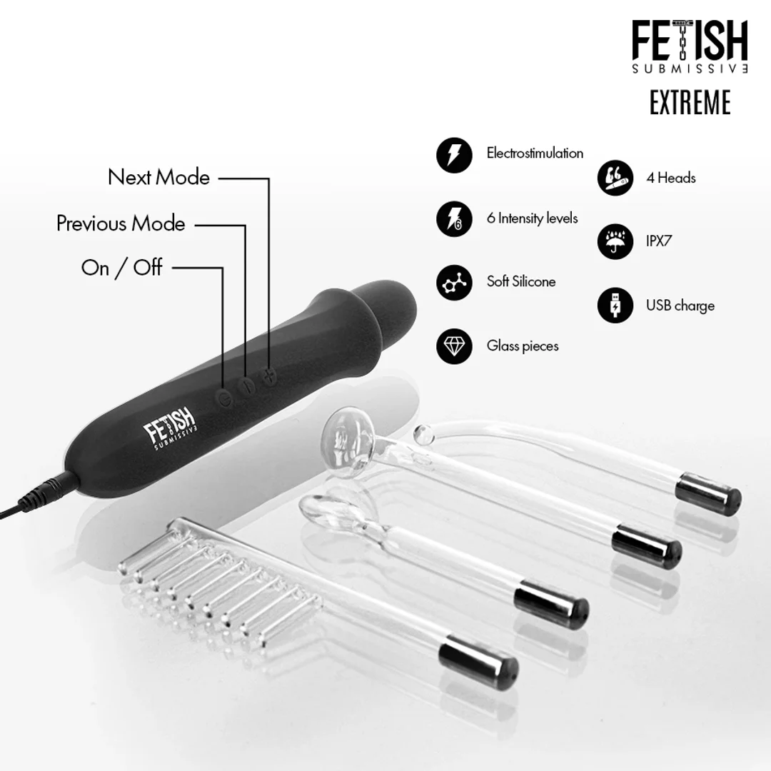 Fetish Submissive Wand elektrostymulujący, 6 poziomow, 4 końcowki, czarny — zdjęcie 4