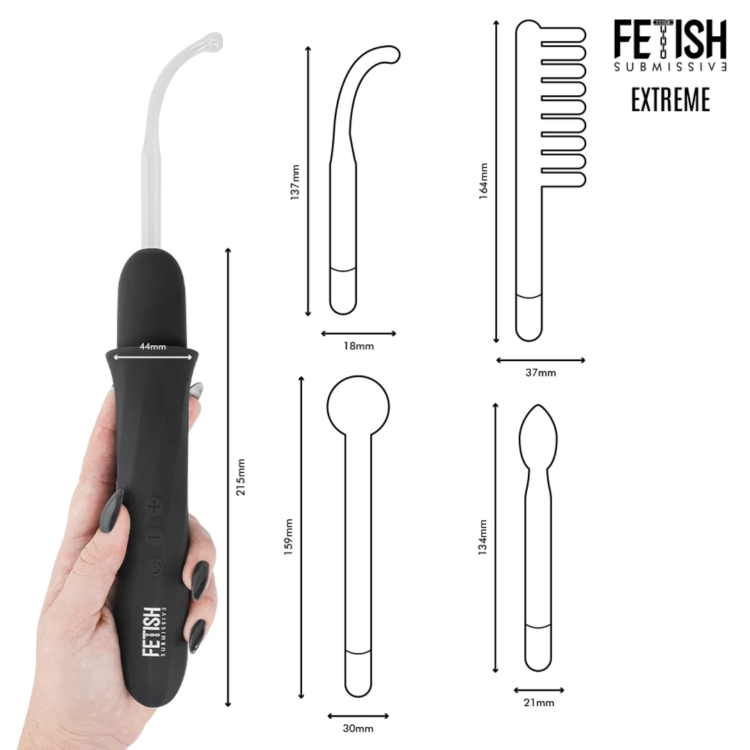 Fetish Submissive Wand elektrostymulujący, 6 poziomow, 4 końcowki, czarny — zdjęcie 6