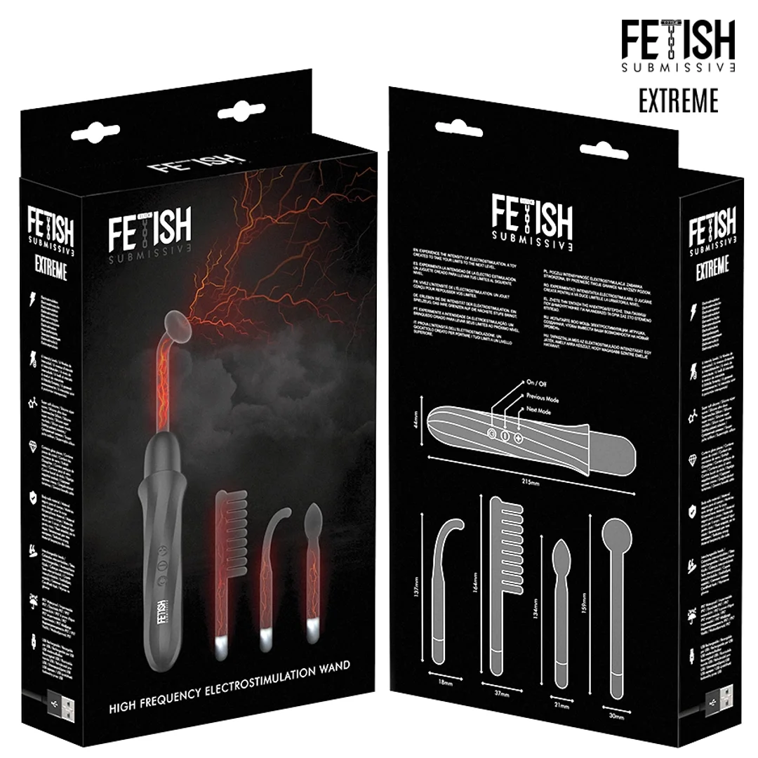 Fetish Submissive Wand elektrostymulujący, 6 poziomow, 4 końcowki, czarny — zdjęcie 7