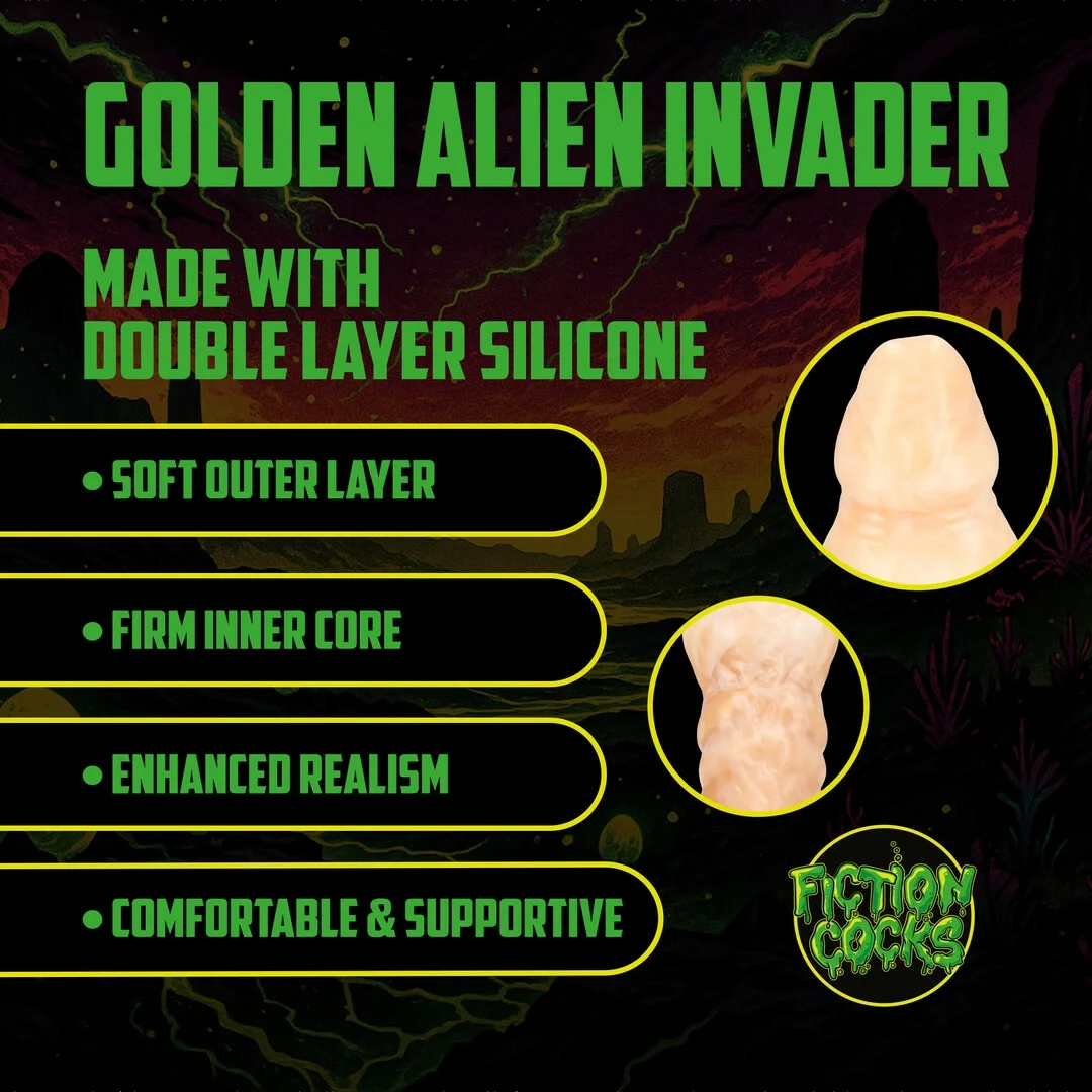 Fiction Cock Golden Alien Invader silikonowy model anatomiczny złoty — zdjęcie 3