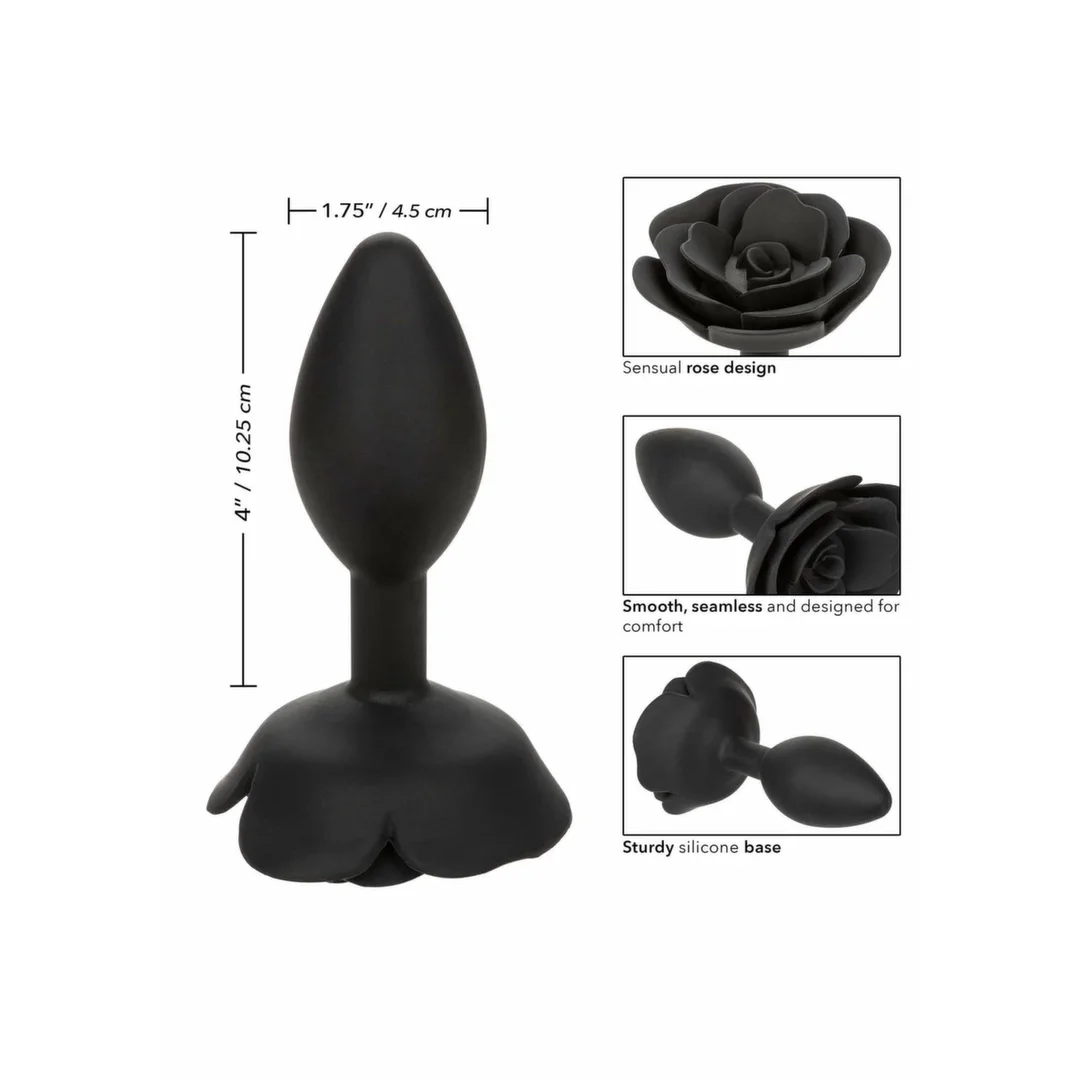 Forbidden Rose Anal Plug Large silikonowy z dekoracyjną rożą — zdjęcie 4