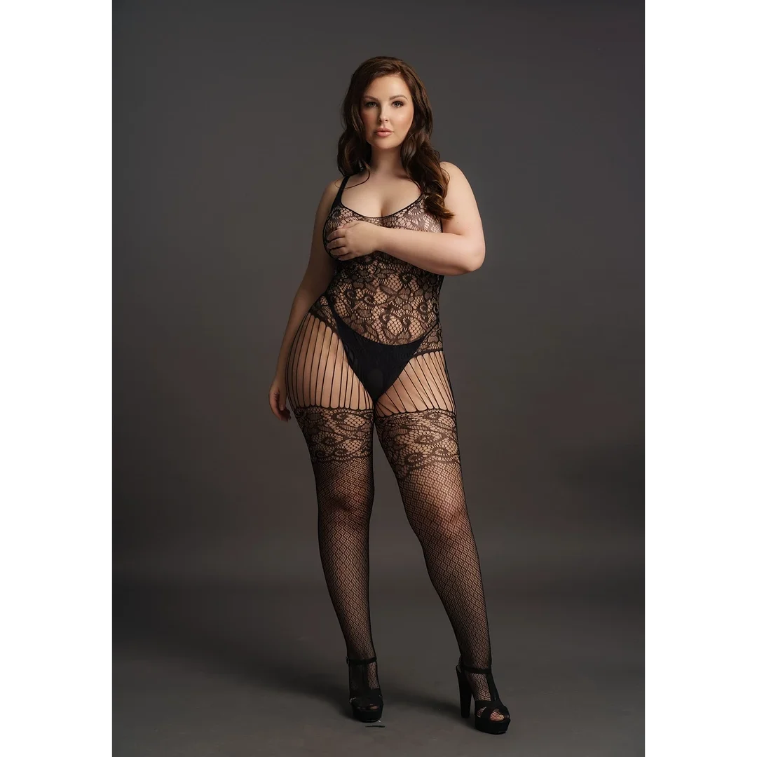 Le Desir Bodystocking Plus Size Koronkowy wzor i kabaretki XL-4XL — zdjęcie 3