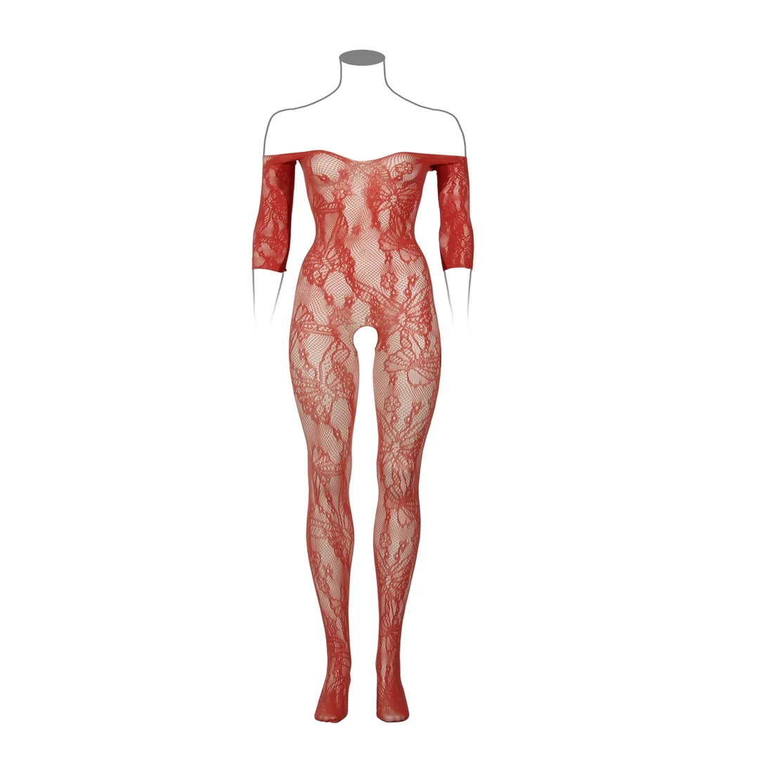 Le Desir Bodystocking Queen Size długi rękaw koronkowy XL-4XL czarny — zdjęcie 7
