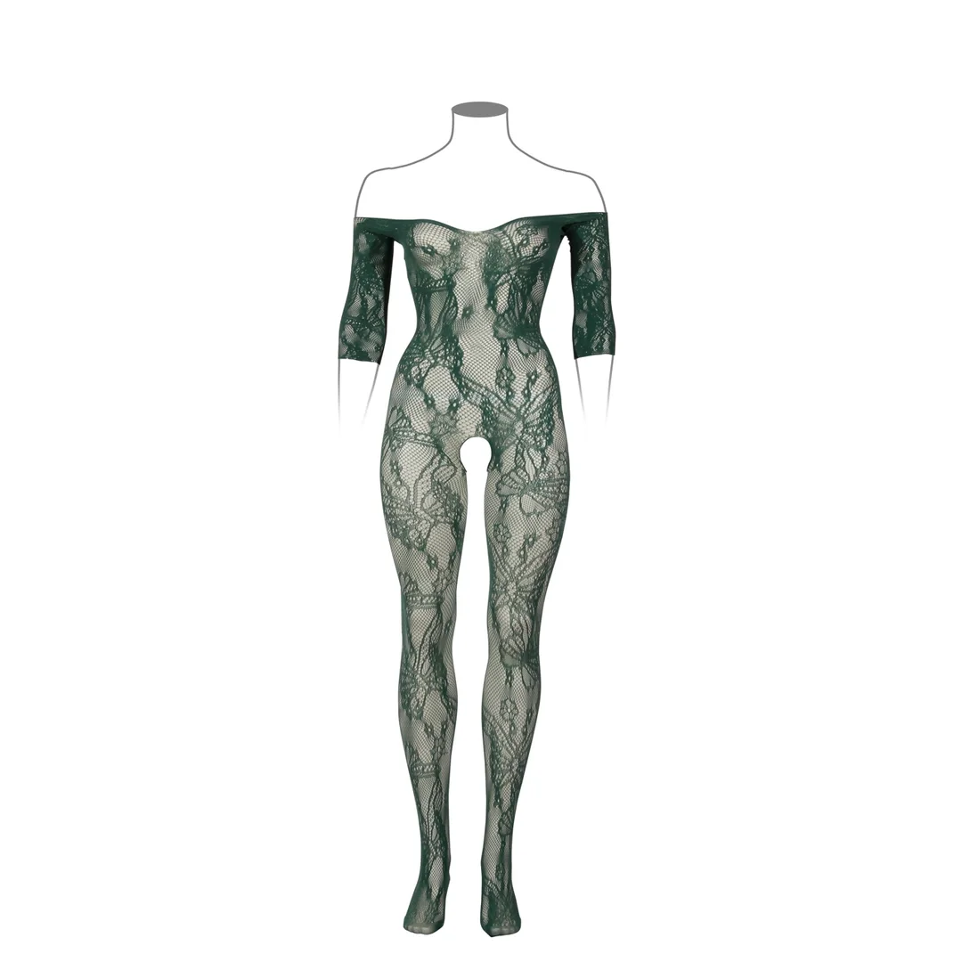 Le Desir Bodystocking Queen Size z długim rękawem koronka czarne — zdjęcie 5