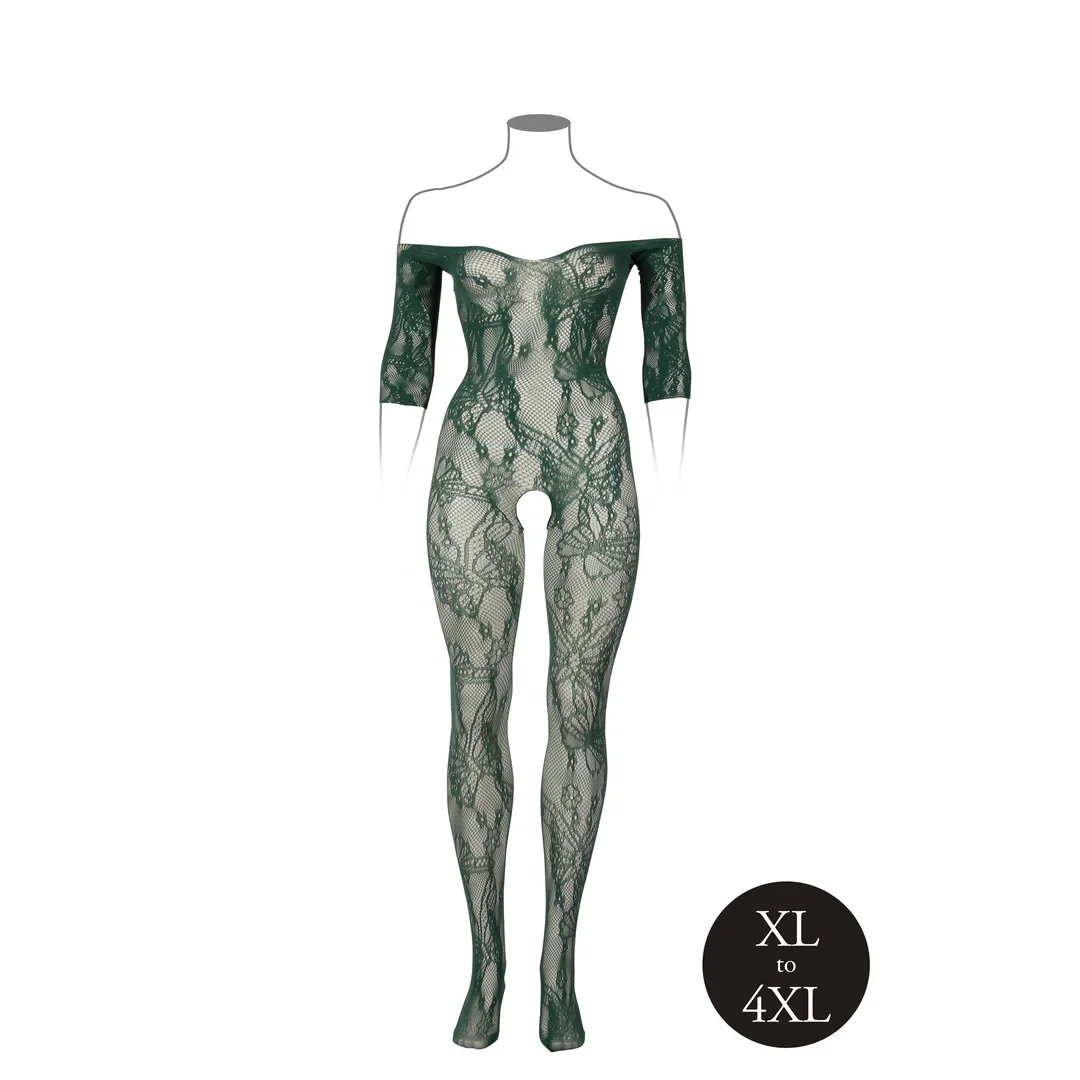 Le Desir Bodystocking Queen Size z długim rękawem koronka czarne — zdjęcie 7