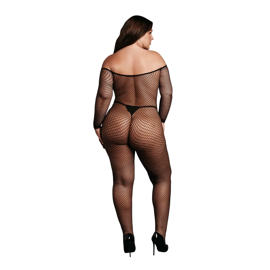 Le Desir Bodystocking XL-4XL z długim rękawem, siateczka, czarny — zdjęcie 4