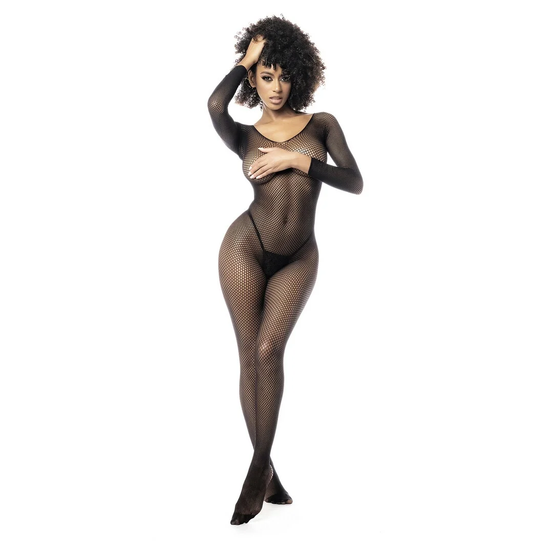 Leg Avenue Bodystocking z Długim Rękawem Czarny Uniwersalny Rozmiar — zdjęcie 3