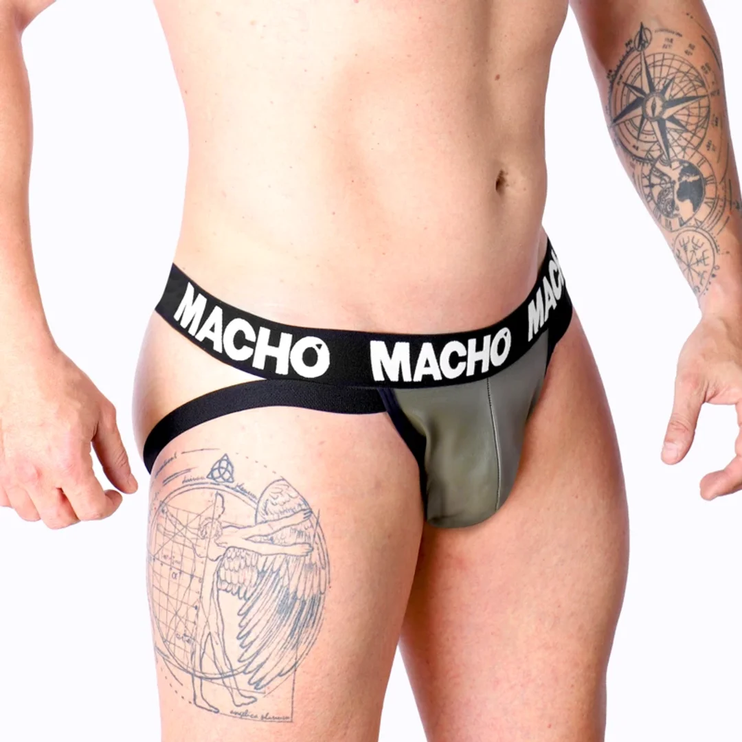 MACHO MX27GR Jockstrap imitujący skorę szary/beżowy S — zdjęcie 2