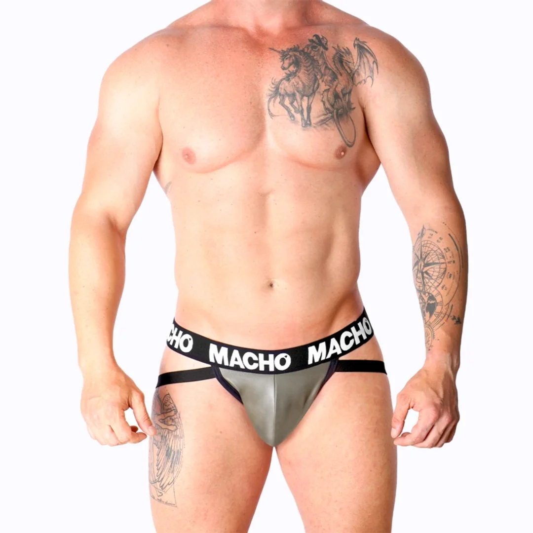 MACHO MX27GR Jockstrap imitujący skorę szary/beżowy S — zdjęcie 5