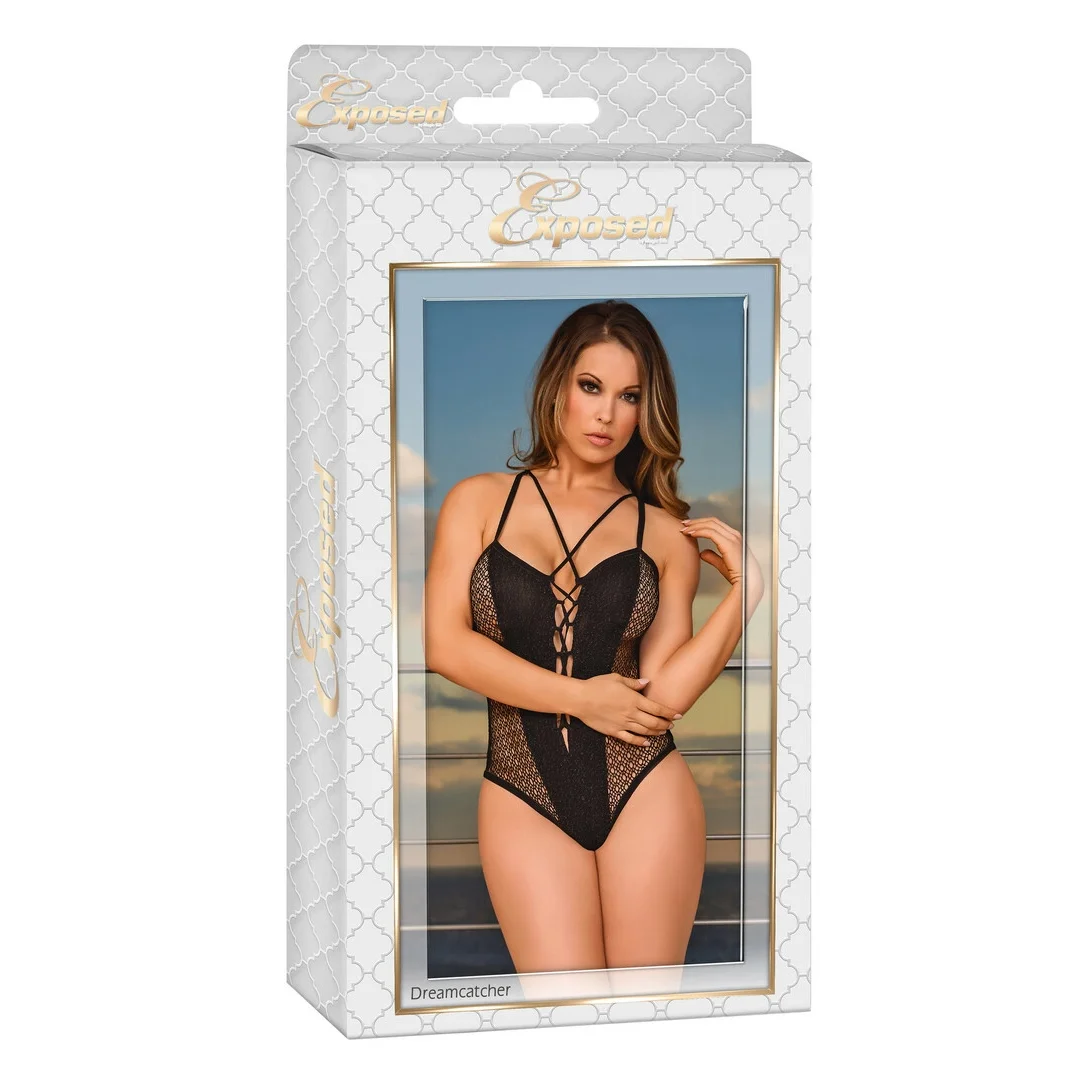 Magic Silk Body L/XL z koronką i siateczką, czarne zdobienia — zdjęcie 2