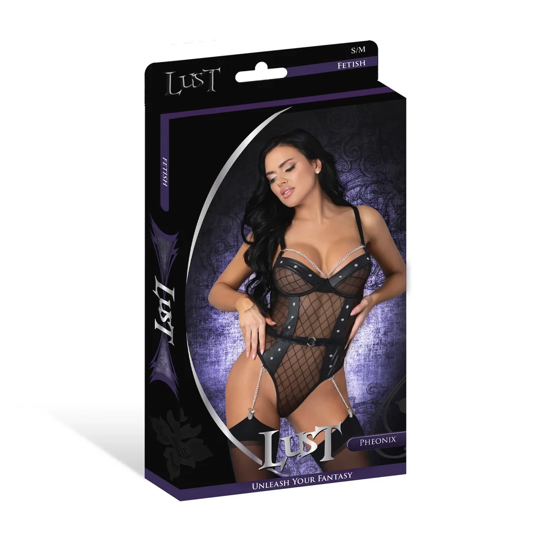 Magic Silk Body Phoenix L/XL z łańcuszkami i ćwiekami, czarny połysk — zdjęcie 3