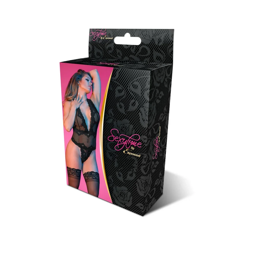 Magic Silk Exposed Body z głębokim dekoltem halter czarny S/M — zdjęcie 2