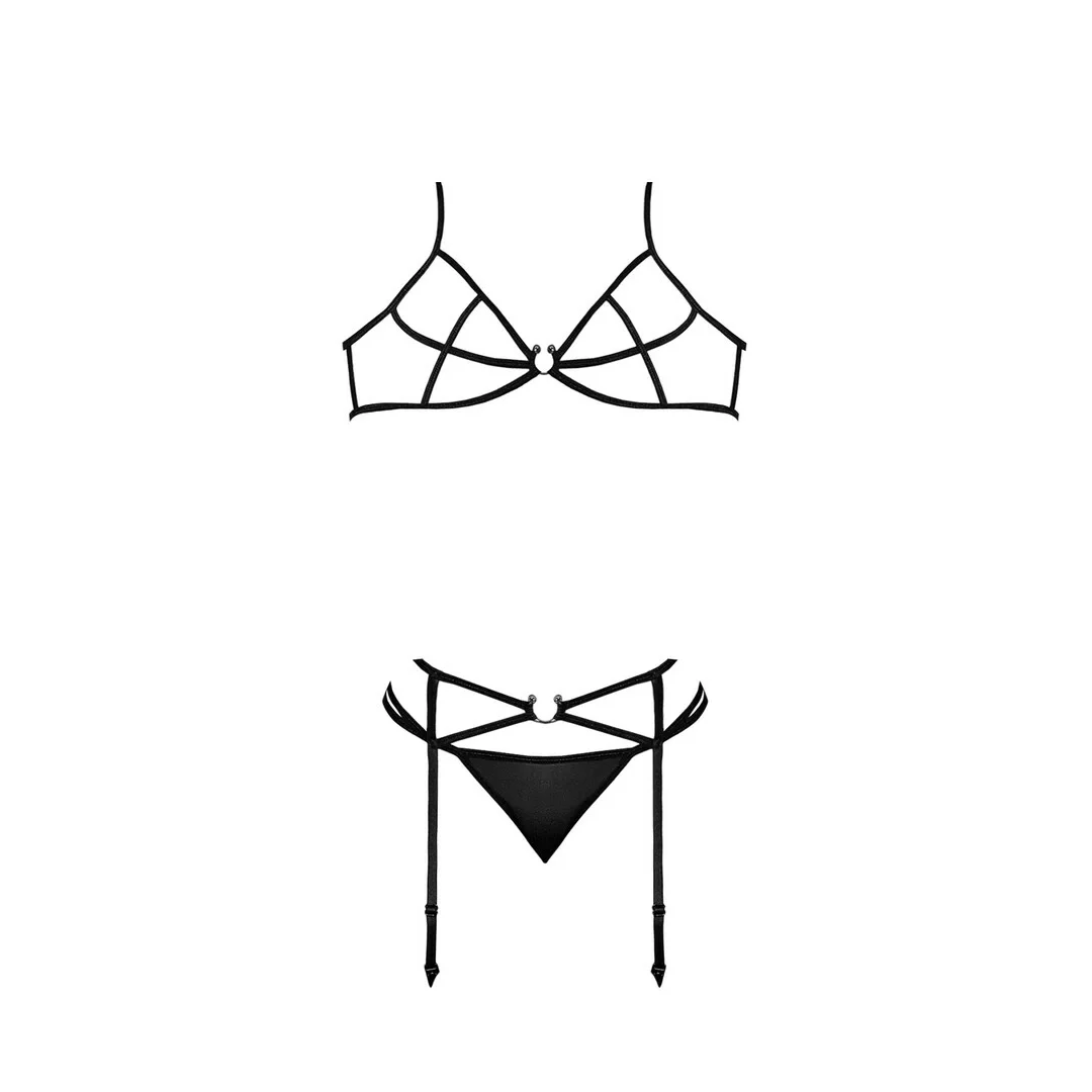 Magic Silk Exposed Komplet bielizny biustonosz+podwiązki+stringi S/M — zdjęcie 5