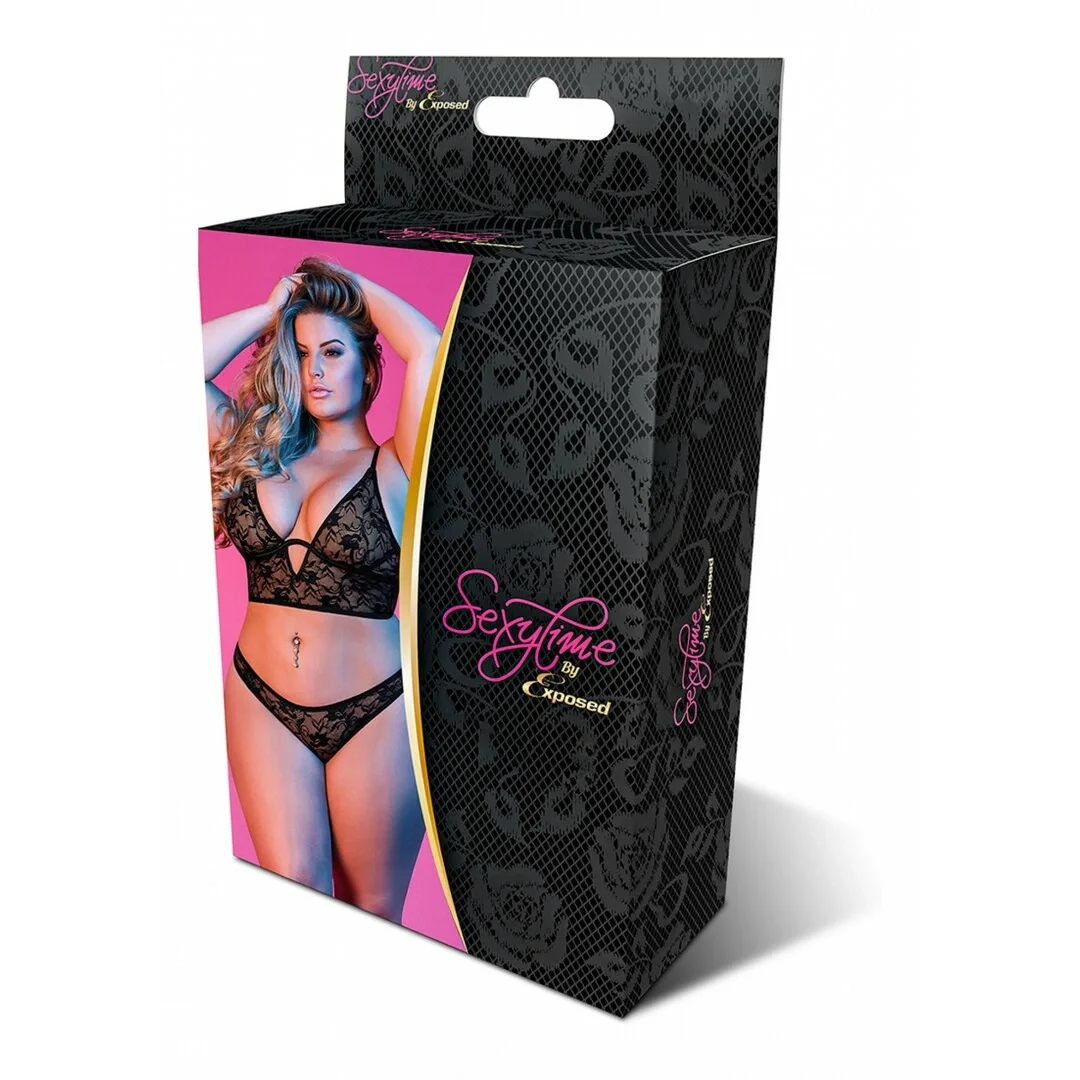 Magic Silk Exposed Zestaw z fiszbinami i koronką Plus Size czarny — zdjęcie 2