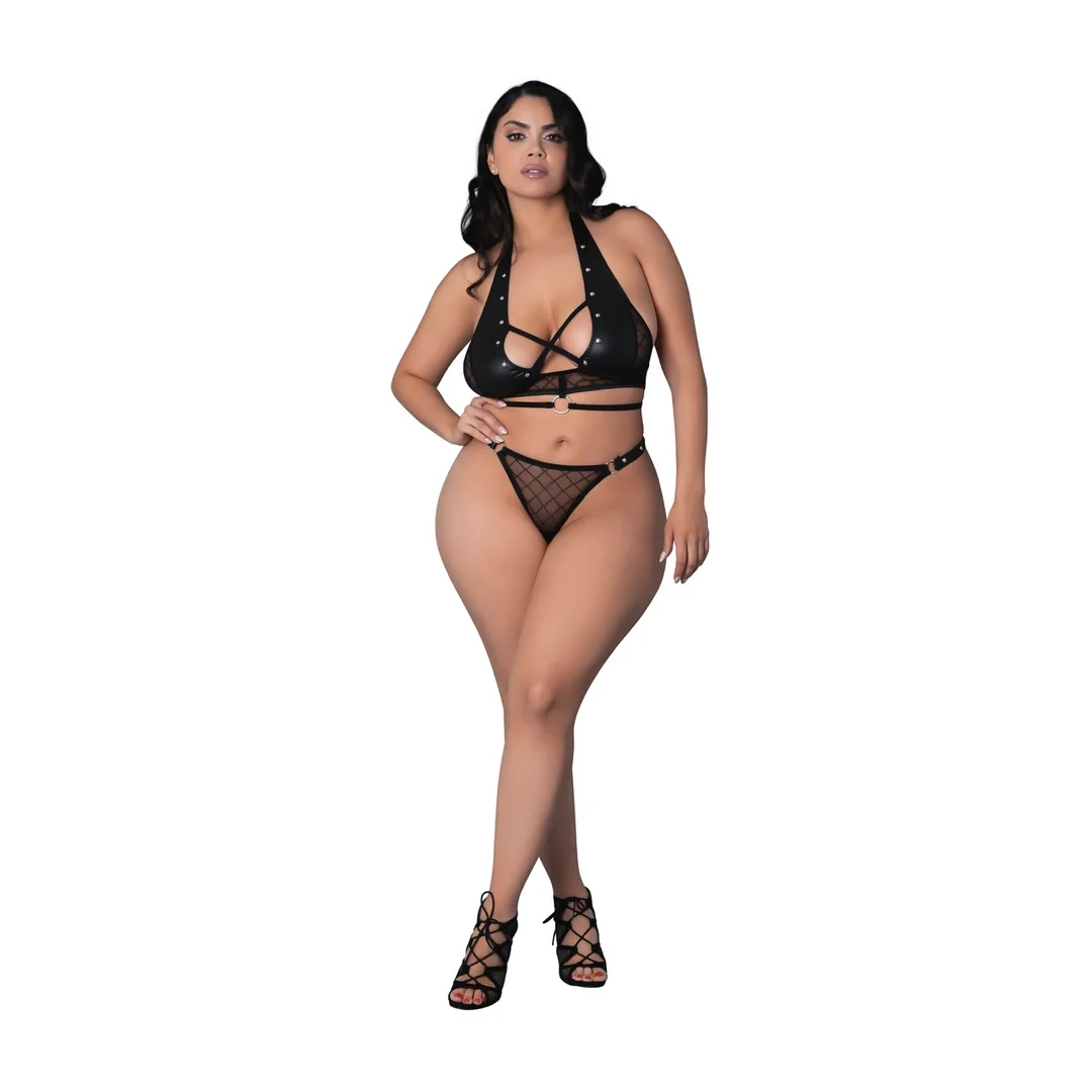 Magic Silk Nadia komplet top + stringi 2XL z pierścieniami i ćwiekami — zdjęcie 3
