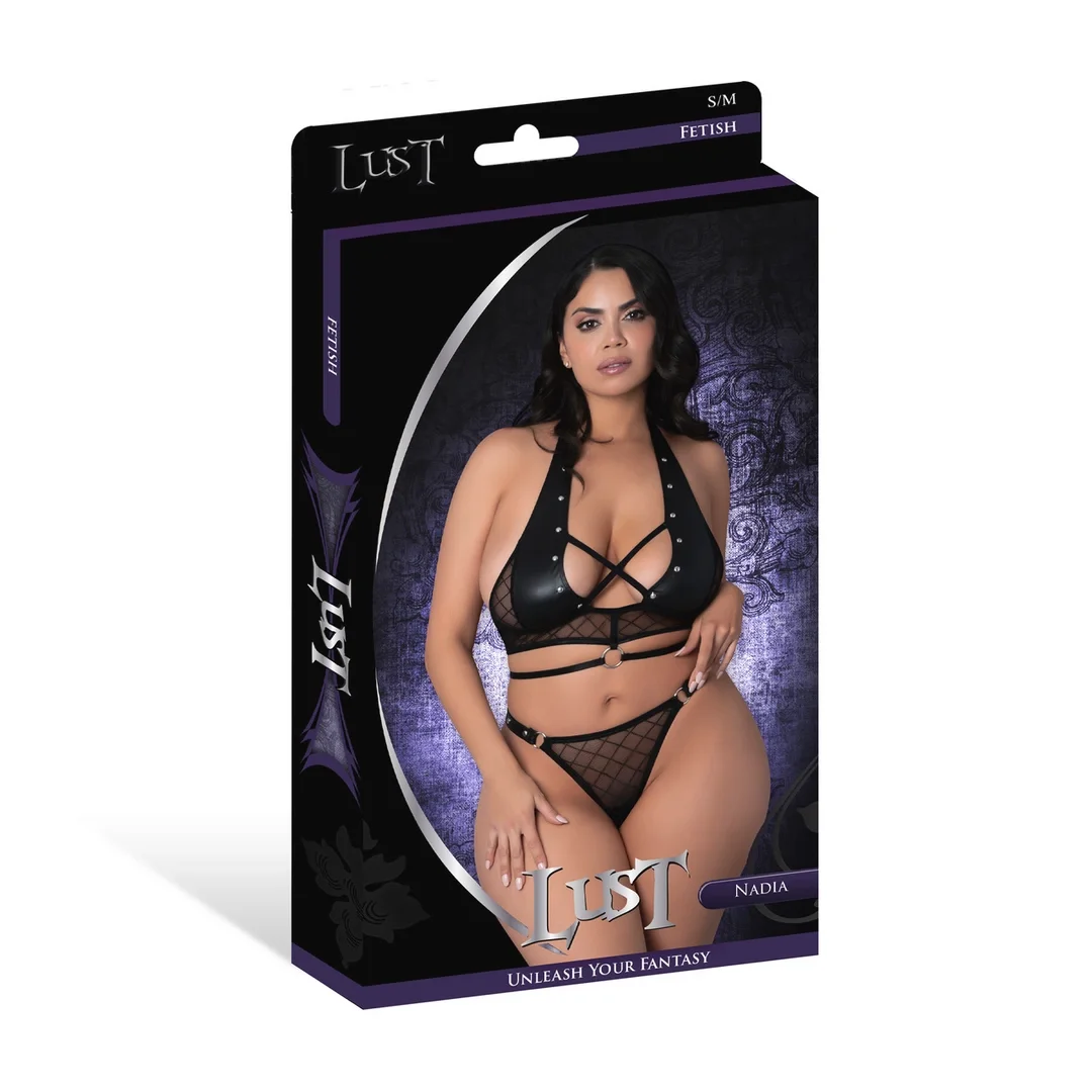 Magic Silk Nadia komplet top + stringi 2XL z pierścieniami i ćwiekami — zdjęcie 4