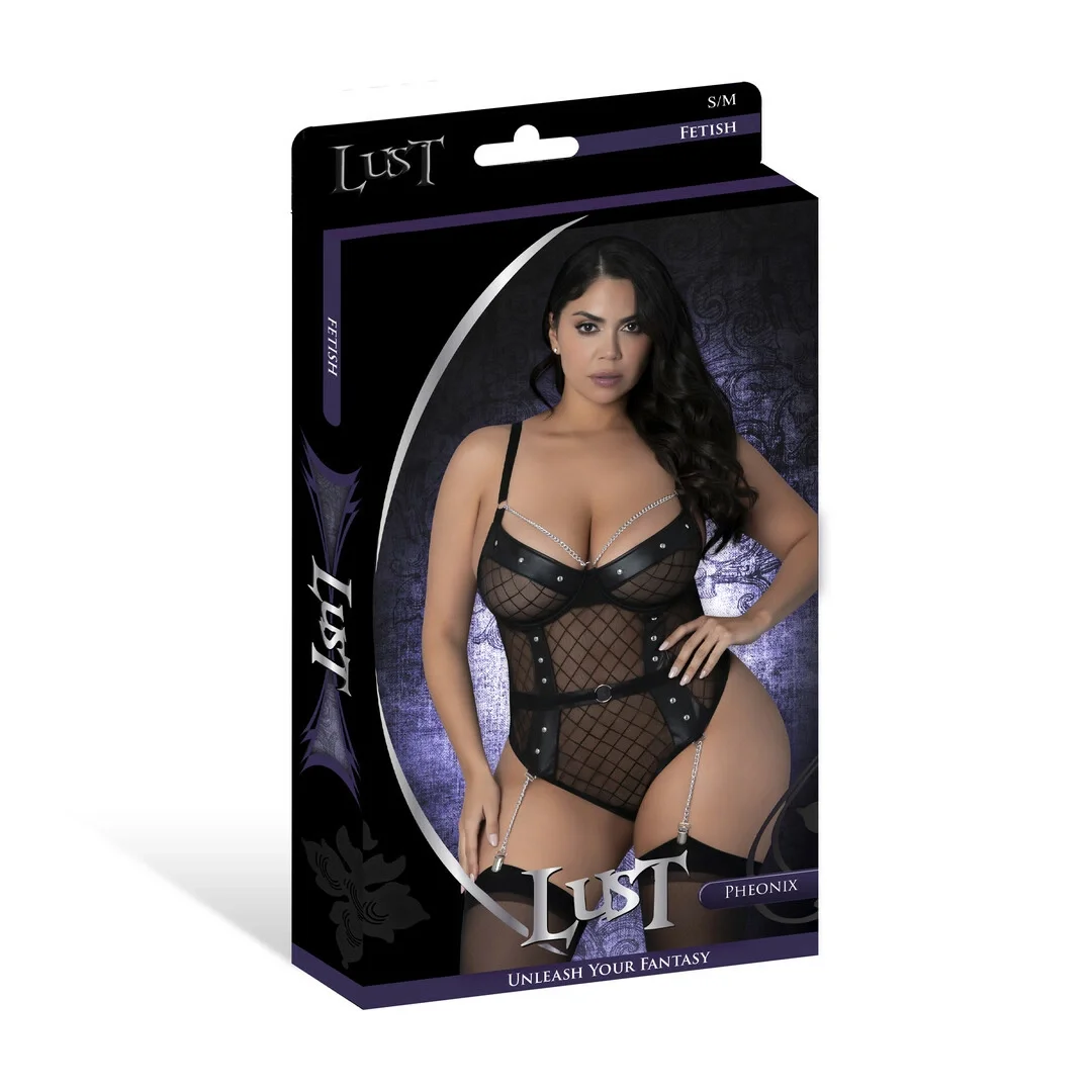 Magic Silk Phoenix Body 2XL z Łańcuszkami i Podwiązkami, Czarny — zdjęcie 3