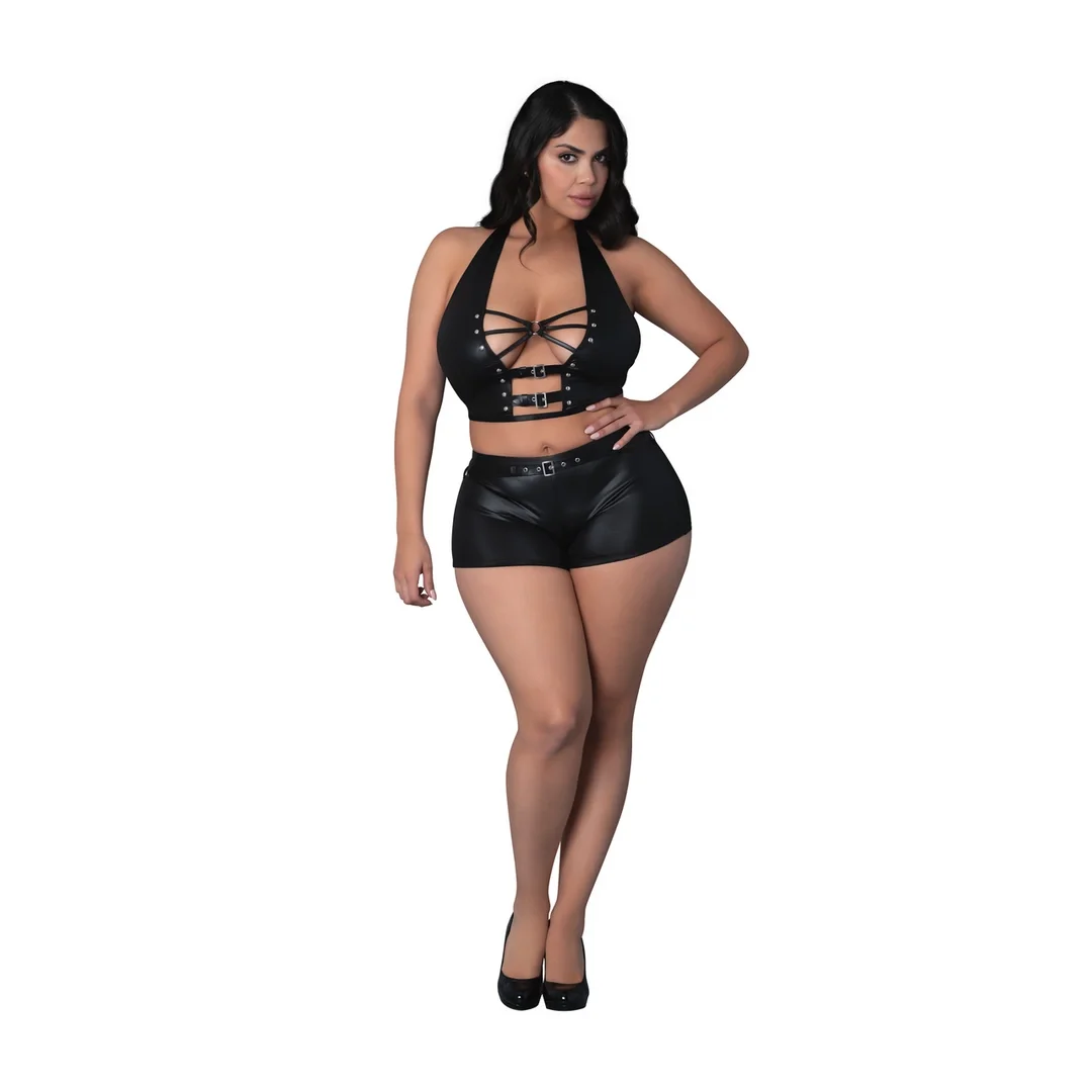 Magic Silk Thalia Top i Szorty 2XL z Pierścieniami i Ćwiekami Czarny — zdjęcie 3