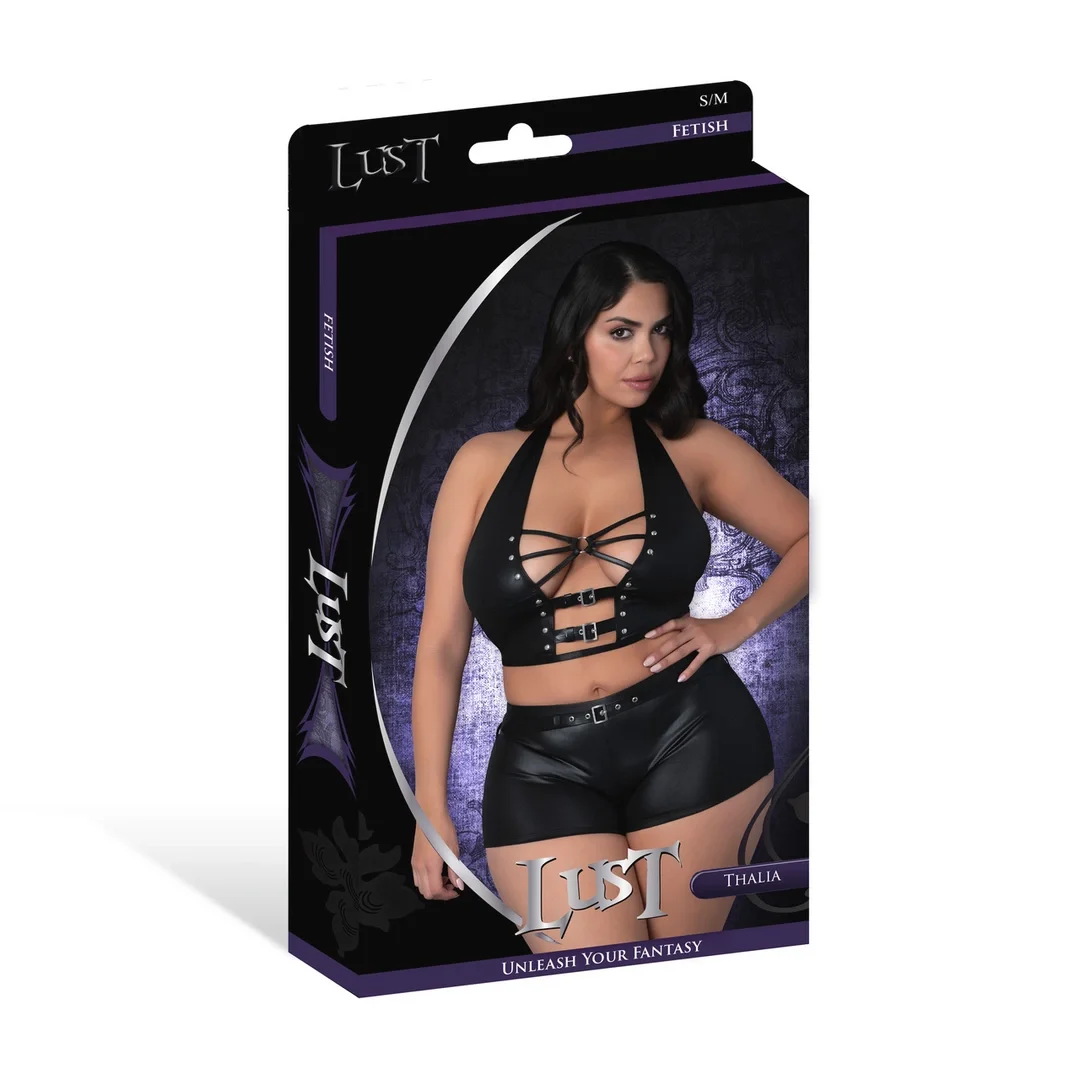 Magic Silk Thalia Top i Szorty 2XL z Pierścieniami i Ćwiekami Czarny — zdjęcie 4