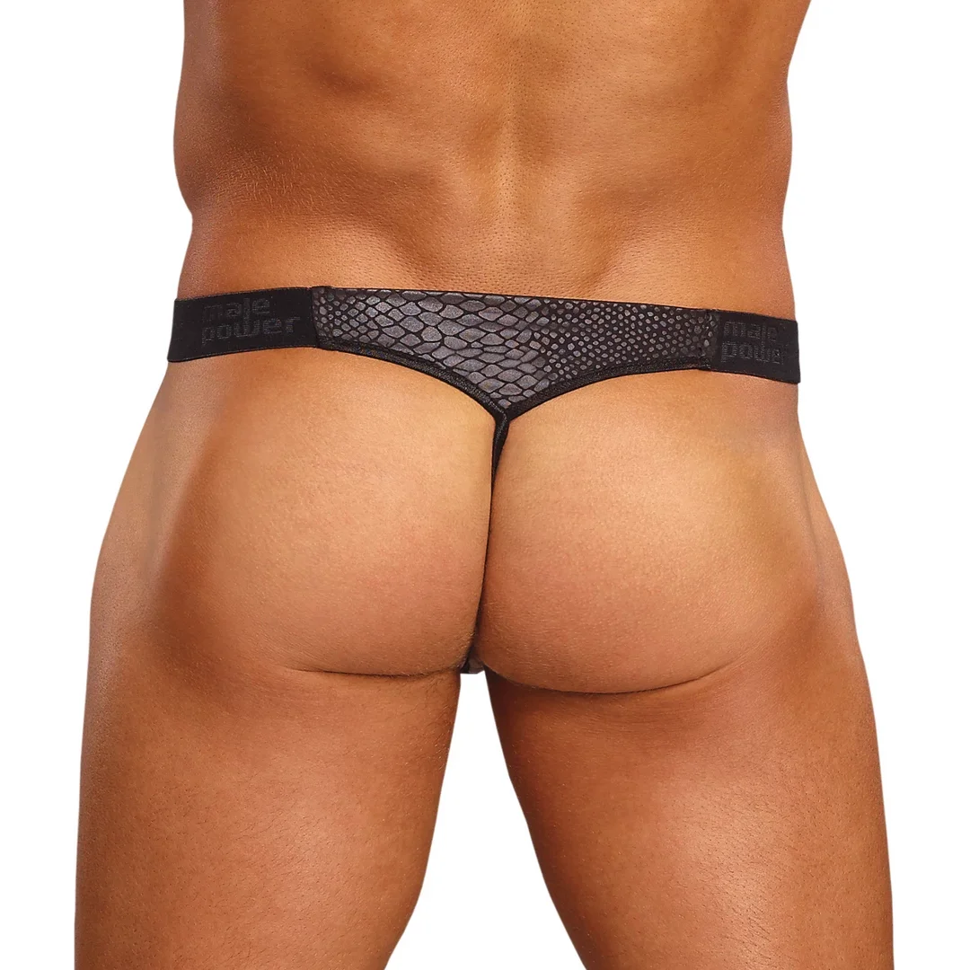Male Power Micro Tanga S/M Czarna z Pierścieniem Silikonowym Czerwonym — zdjęcie 2
