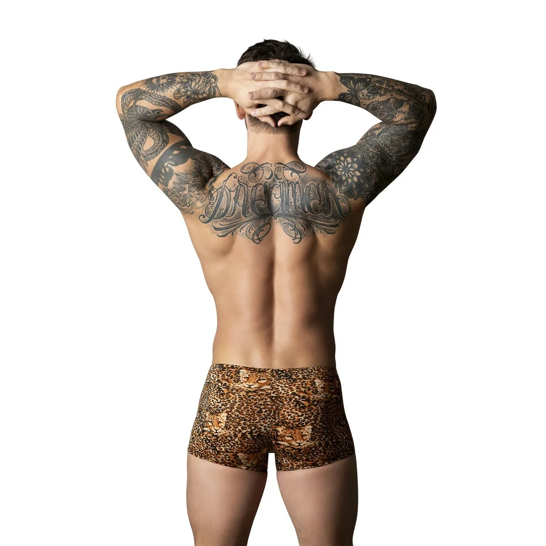 Male Power Pantalon Corto XL z pierścieniem silikonowym, wzor leopard brązowy — zdjęcie 2