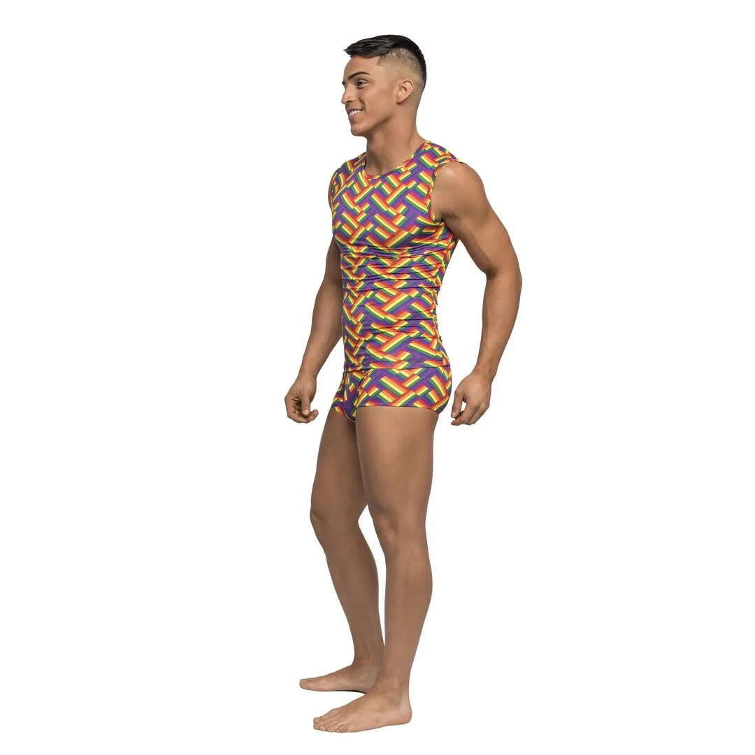 Male Power Pride Fest koszulka fitness S tęczowy poli spandex — zdjęcie 2
