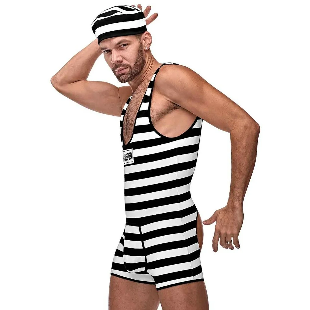 Male Power Prisoner Singlet - kostium więzienny z czapką, rozmiar uniwersalny — zdjęcie 2