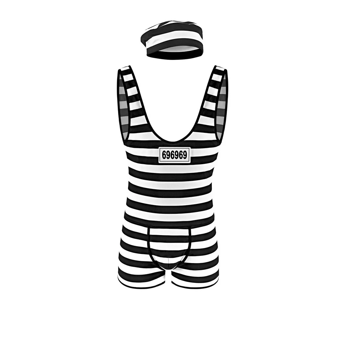 Male Power Prisoner Singlet - kostium więzienny z czapką, rozmiar uniwersalny — zdjęcie 4