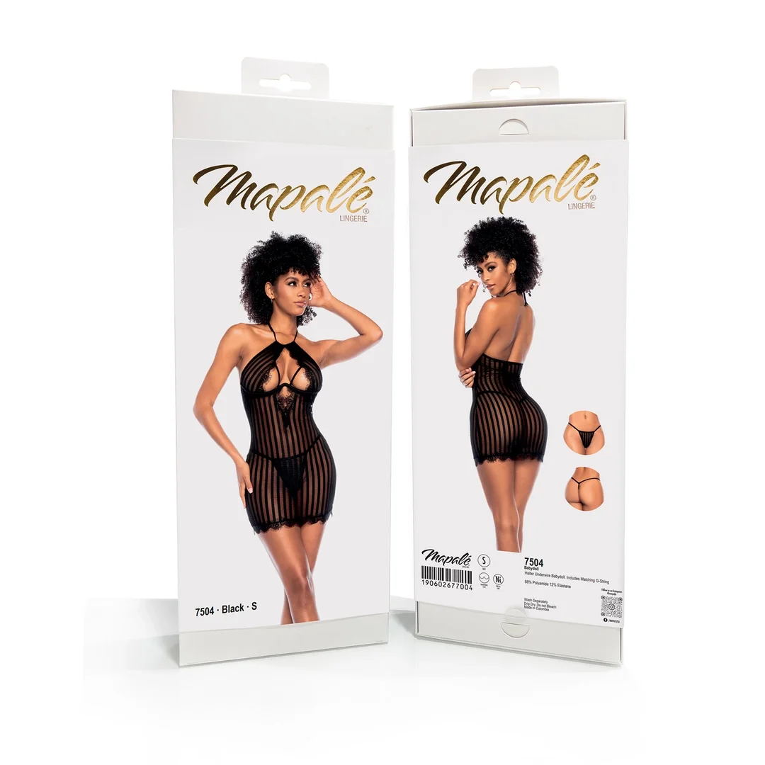Mapale Babydoll S Elegancka Czarna z Koronką i Paskami — zdjęcie 2