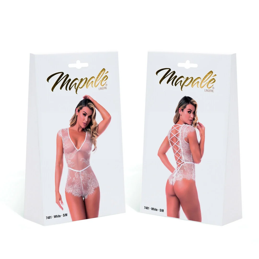 Mapale Bodysuit L/XL Biały Koronkowy z Regulacją i Wiązaniem — zdjęcie 2
