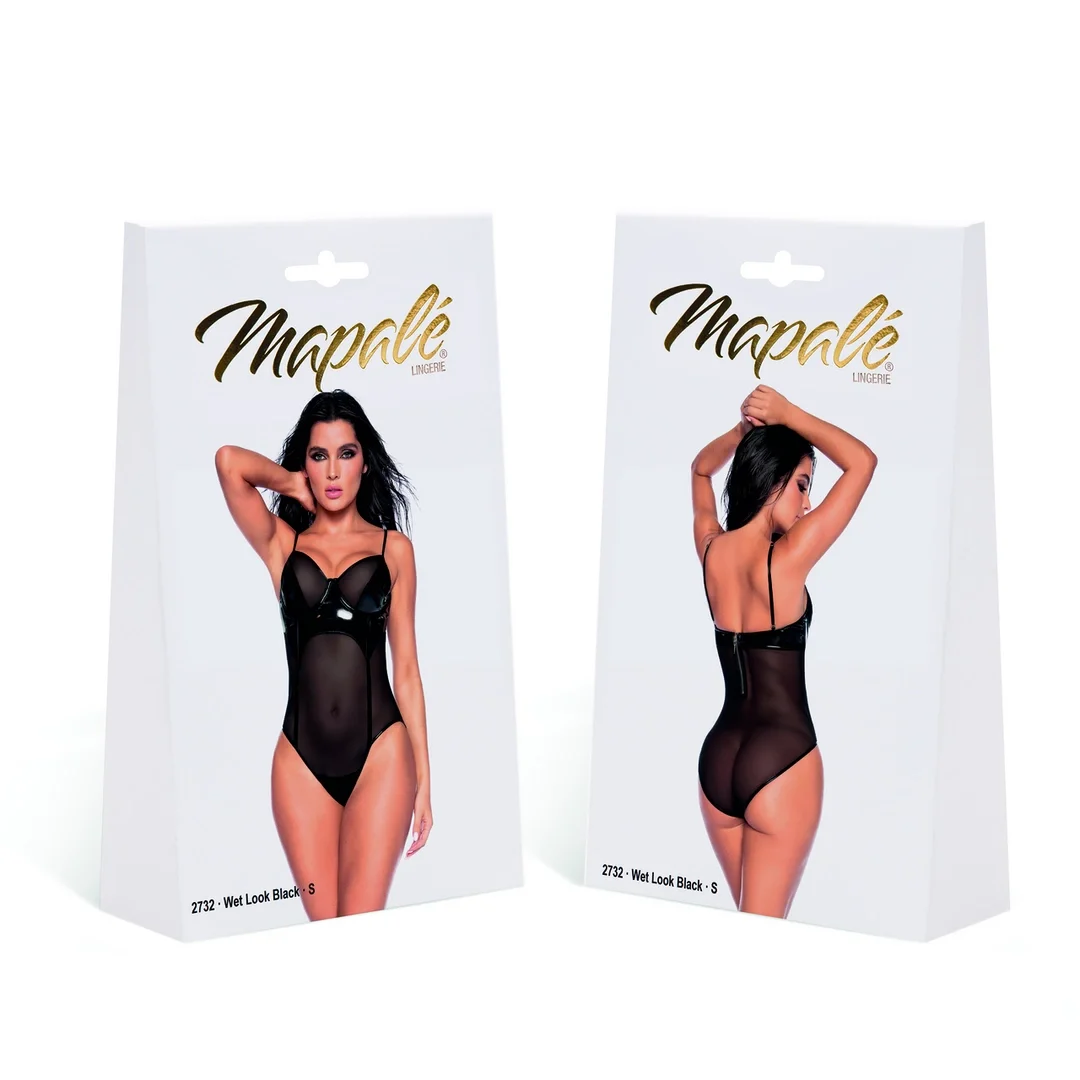Mapale Handmade Bodysuit XL Wet Look Black z Regulacją — zdjęcie 2