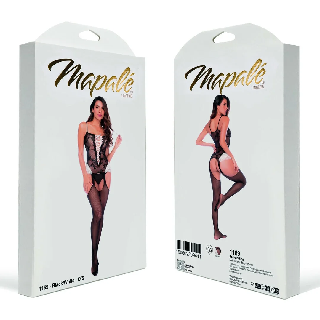 Mapale Maid Fishnet Bodystocking czarno-biały, uniwersalny rozmiar — zdjęcie 5