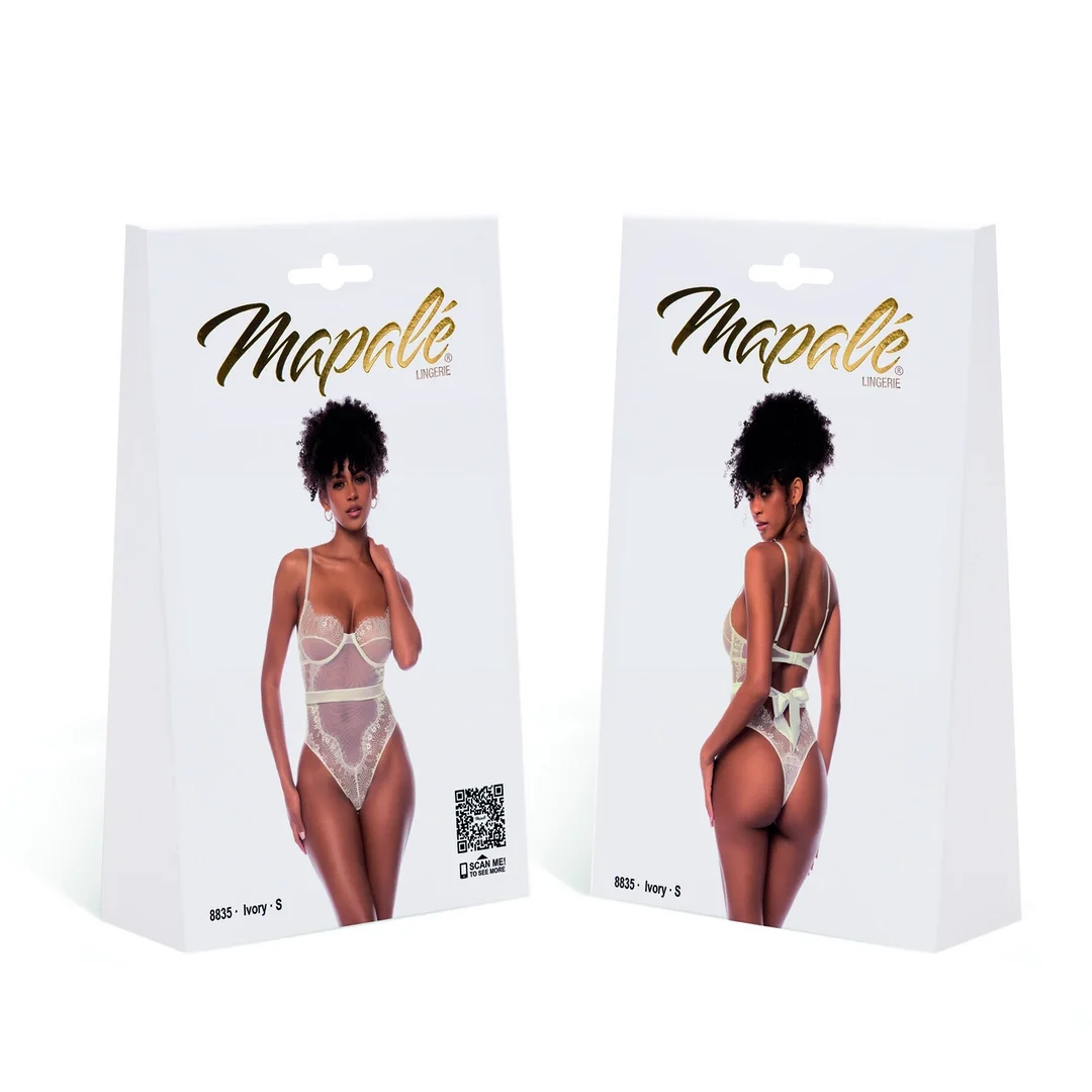 Mapale Teddy L Ivory - elegancki body z koronką i siateczką — zdjęcie 2